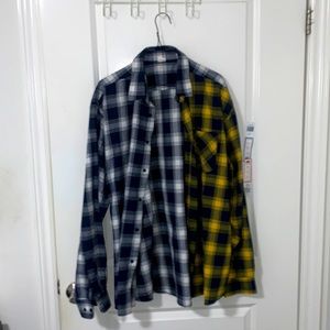 Flannel mixed colored (dark blue, jean blue,Yellow and white) long sleeve shirt